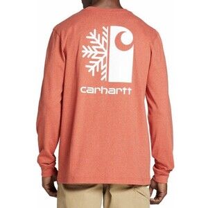 Carhartt Mens Small Red Long Sleeve Snowflake Graphic Logo Relaxed Fit T Shirt